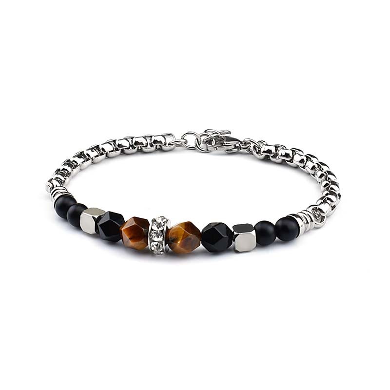Natural Stone Beaded Bracelets Adjustable Chain Silver Stainless Steel Bracelet Tiger's Eye Bracelet For Men Jewelry Gift