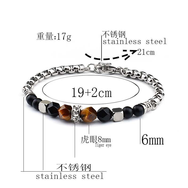 Natural Stone Beaded Bracelets Adjustable Chain Silver Stainless Steel Bracelet Tiger's Eye Bracelet For Men Jewelry Gift