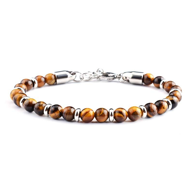 Natural Gemstone 6mm Beads and Stainless Steel Bracelets for Men Women Weathered Agate Map Stone Beaded Bracelet