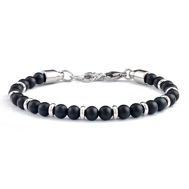 Natural Gemstone 6mm Beads and Stainless Steel Bracelets for Men Women Weathered Agate Map Stone Beaded Bracelet