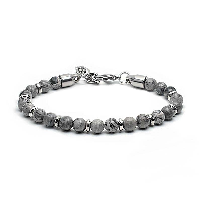 Natural Gemstone 6mm Beads and Stainless Steel Bracelets for Men Women Weathered Agate Map Stone Beaded Bracelet