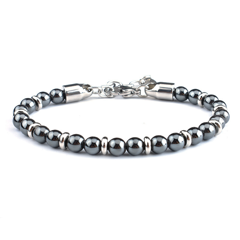 Natural Gemstone 6mm Beads and Stainless Steel Bracelets for Men Women Weathered Agate Map Stone Beaded Bracelet