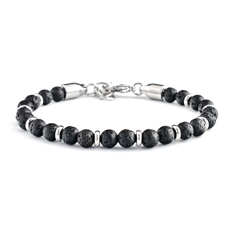 Natural Gemstone 6mm Beads and Stainless Steel Bracelets for Men Women Weathered Agate Map Stone Beaded Bracelet