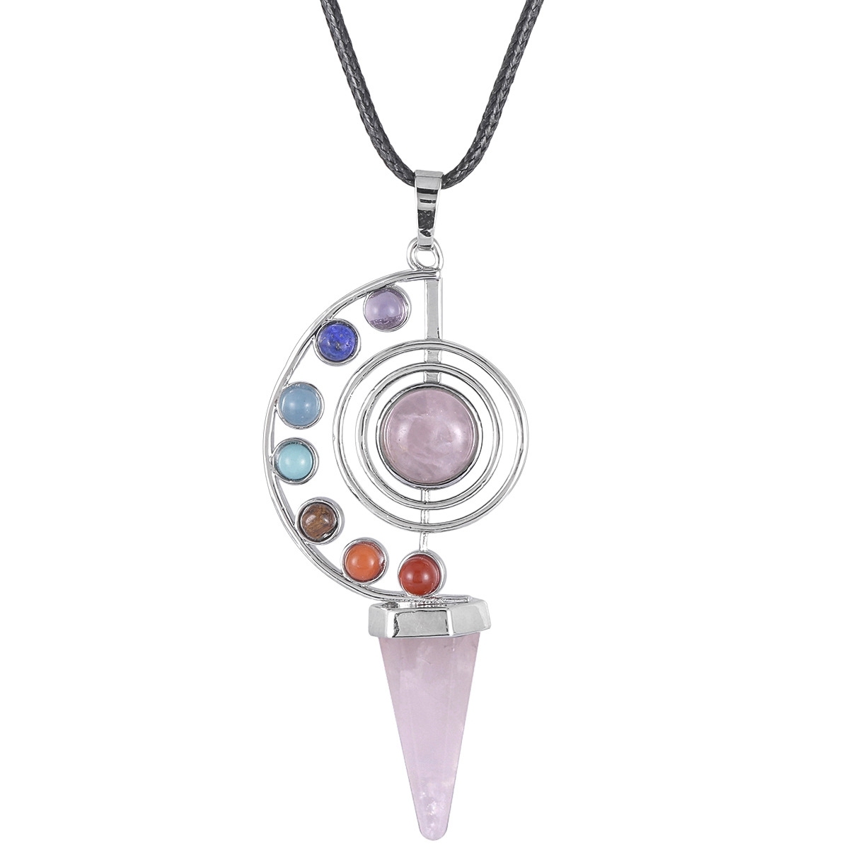 Natural Stone Pendulum Crystal Yoga 7 Chakra Spiral Hexagonal Cone Pendant Amethyst Reiki Healing Pendulum Jewelry