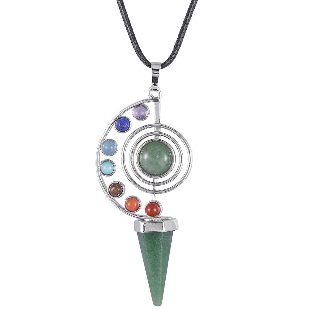 Natural Stone Pendulum Crystal Yoga 7 Chakra Spiral Hexagonal Cone Pendant Amethyst Reiki Healing Pendulum Jewelry