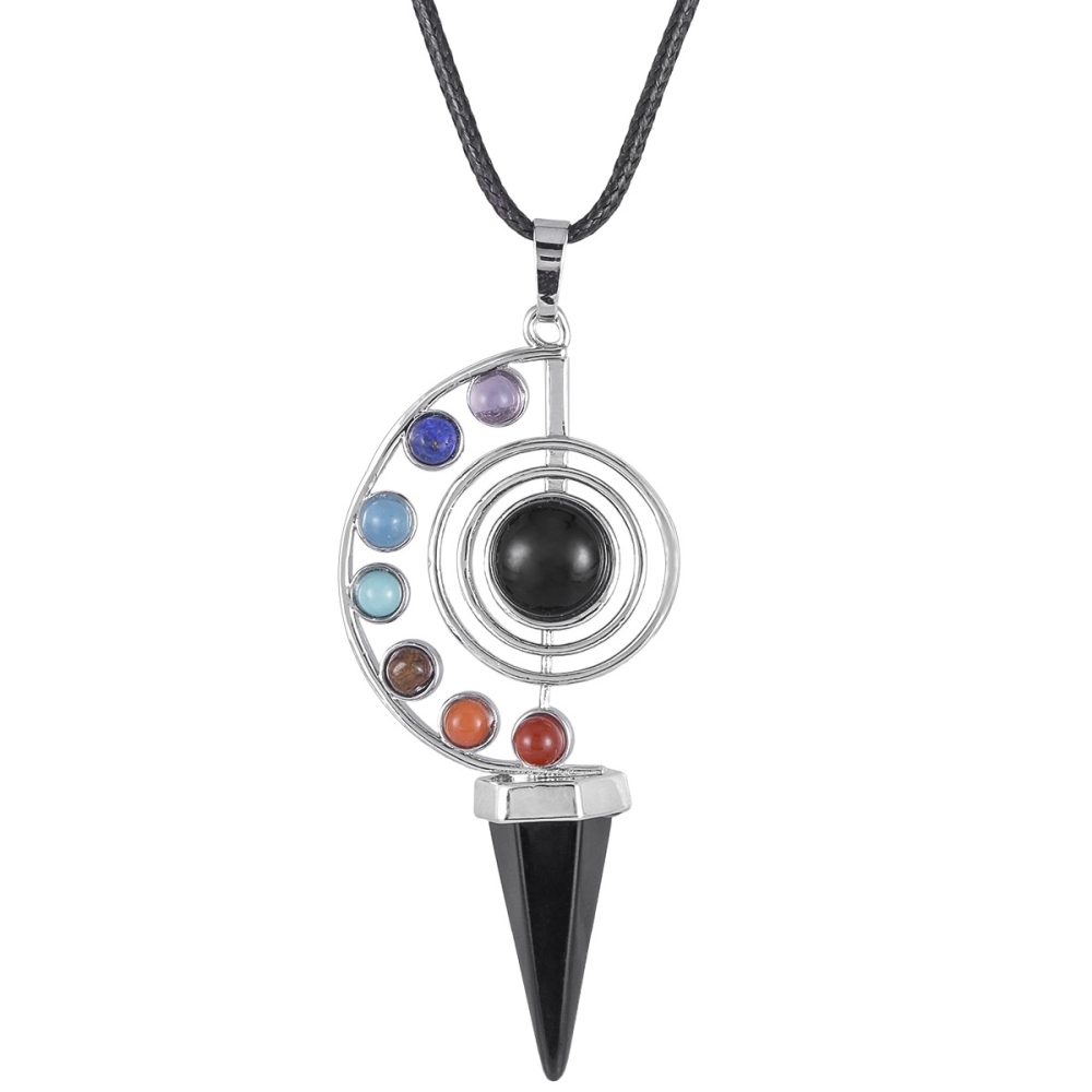 Natural Stone Pendulum Crystal Yoga 7 Chakra Spiral Hexagonal Cone Pendant Amethyst Reiki Healing Pendulum Jewelry