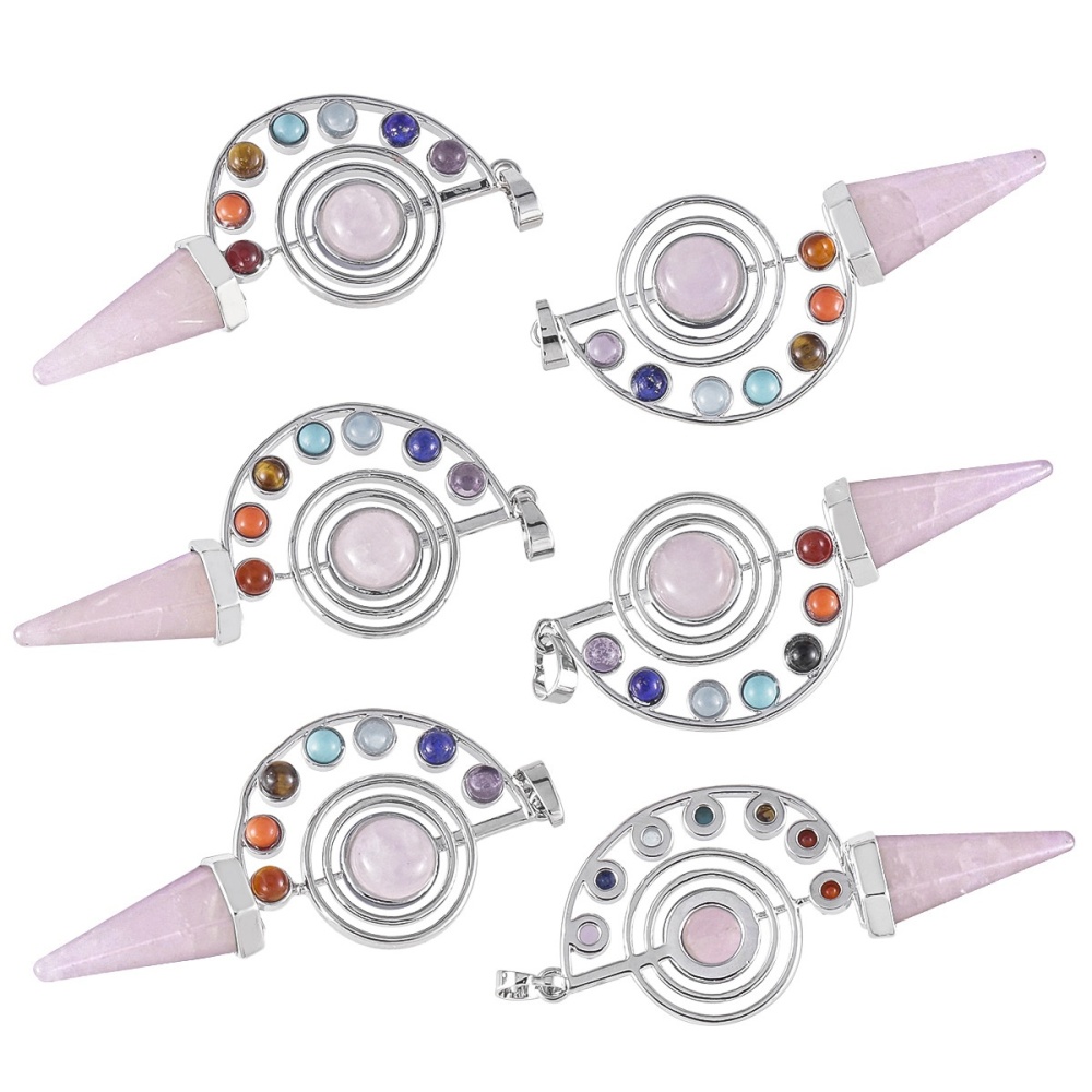 Natural Stone Pendulum Crystal Yoga 7 Chakra Spiral Hexagonal Cone Pendant Amethyst Reiki Healing Pendulum Jewelry