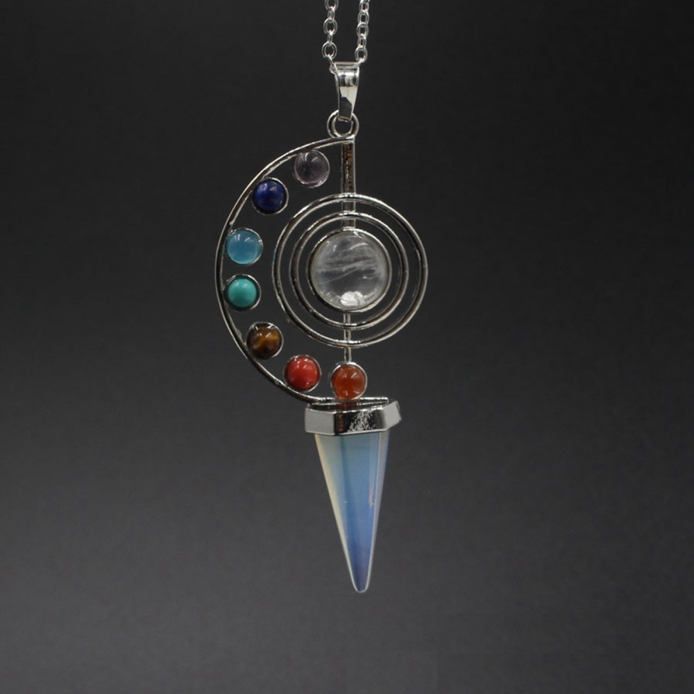 Natural Stone Pendulum Crystal Yoga 7 Chakra Spiral Hexagonal Cone Pendant Amethyst Reiki Healing Pendulum Jewelry