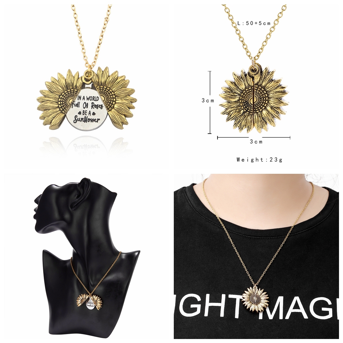 Sunflower multilayer can open lettering necklace love round flower pendant woman fashion jewelry