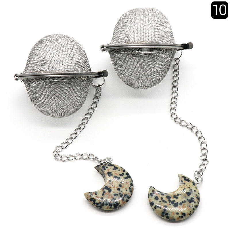 Moon Stainless Steel Infusers for Loose Tea Mesh Strainer with Extended Chain Key Rings Hook Charm Energy Drip Trays Crystal Shaker Ball