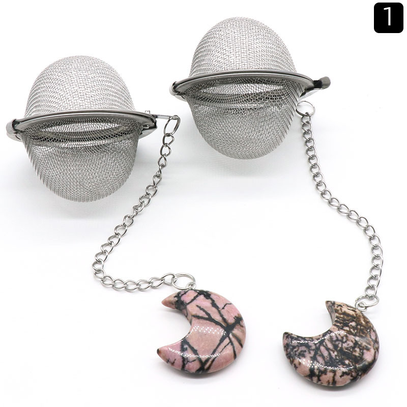 Moon Stainless Steel Infusers for Loose Tea Mesh Strainer with Extended Chain Key Rings Hook Charm Energy Drip Trays Crystal Shaker Ball