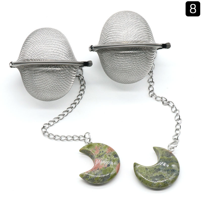 Moon Stainless Steel Infusers for Loose Tea Mesh Strainer with Extended Chain Key Rings Hook Charm Energy Drip Trays Crystal Shaker Ball