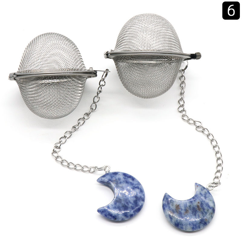 Moon Stainless Steel Infusers for Loose Tea Mesh Strainer with Extended Chain Key Rings Hook Charm Energy Drip Trays Crystal Shaker Ball