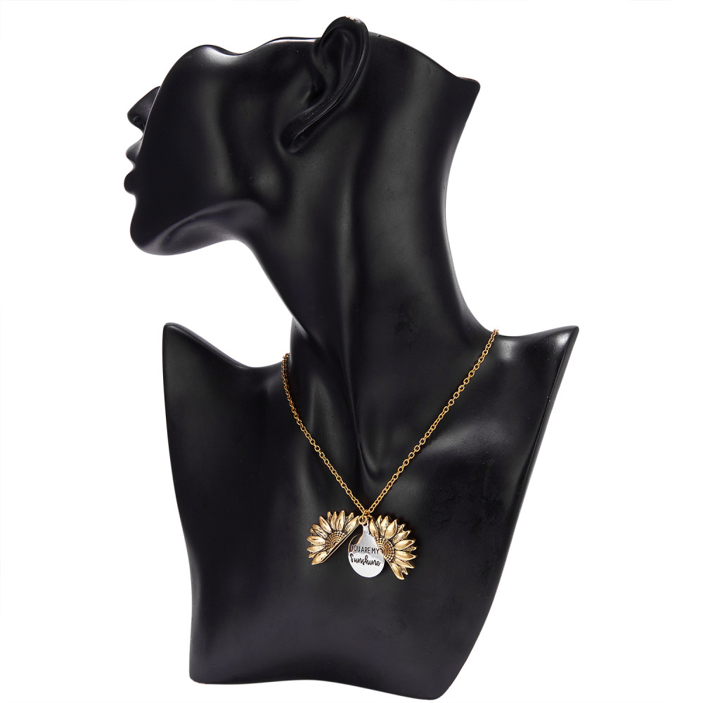 Sunflower multilayer can open lettering necklace love round flower pendant woman fashion jewelry