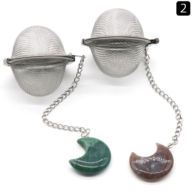 Moon Stainless Steel Infusers for Loose Tea Mesh Strainer with Extended Chain Key Rings Hook Charm Energy Drip Trays Crystal Shaker Ball