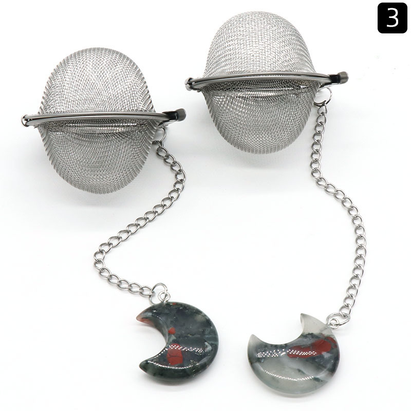 Moon Stainless Steel Infusers for Loose Tea Mesh Strainer with Extended Chain Key Rings Hook Charm Energy Drip Trays Crystal Shaker Ball