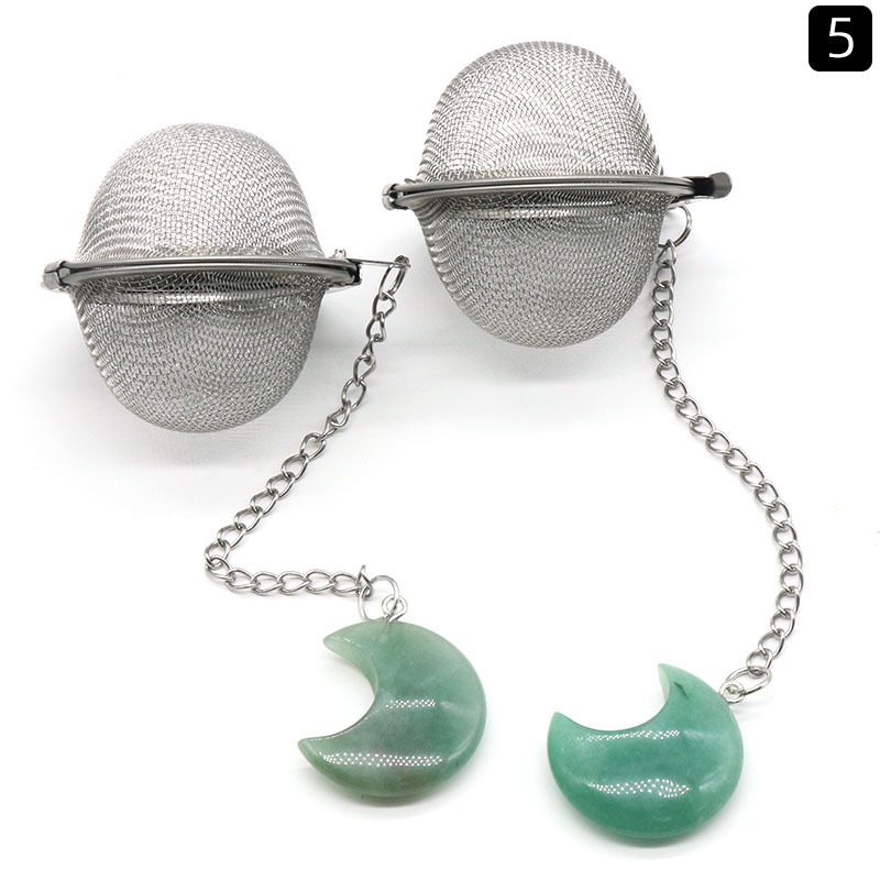 Moon Stainless Steel Infusers for Loose Tea Mesh Strainer with Extended Chain Key Rings Hook Charm Energy Drip Trays Crystal Shaker Ball