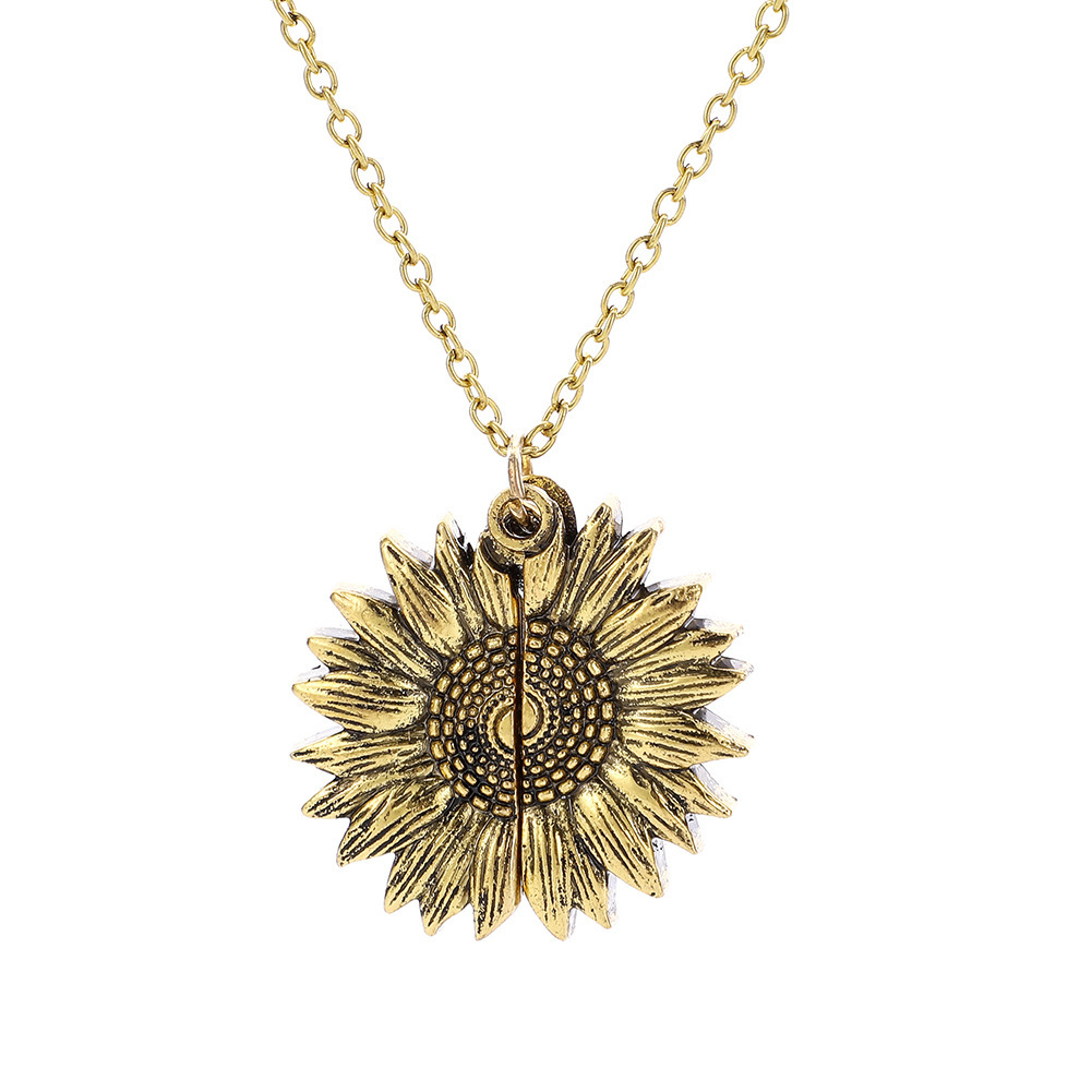 Sunflower multilayer can open lettering necklace love round flower pendant woman fashion jewelry