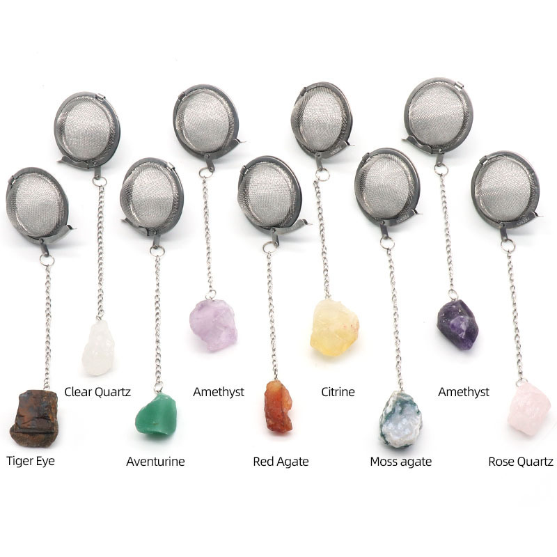 Stainless Steel Infusers for Loose Tea Mesh Strainer with Extended Chain Key Rings Hook Charm Energy Drip Trays Crystal Shaker Ball