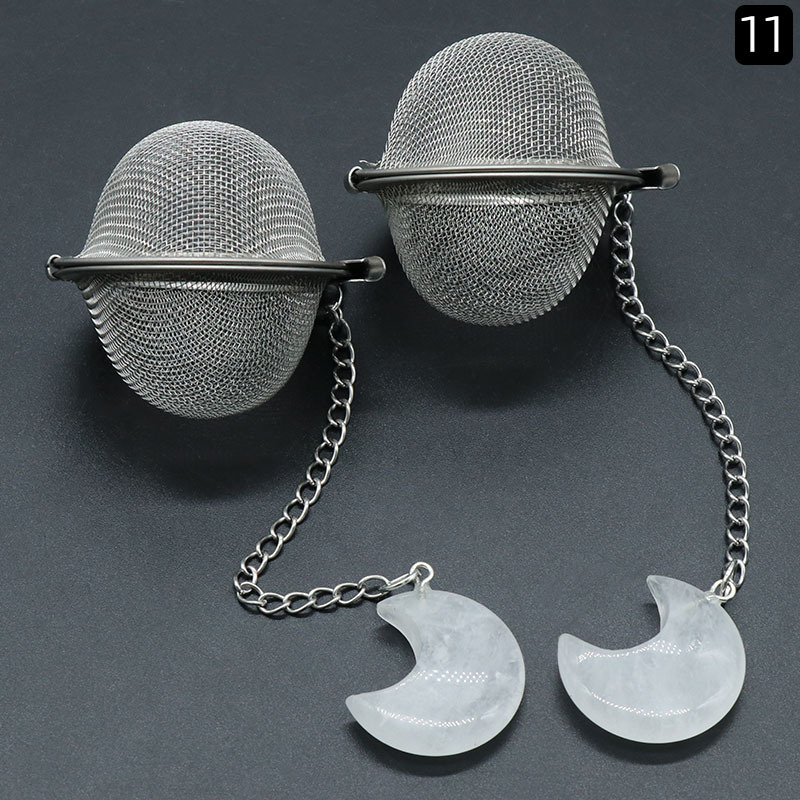 Moon Stainless Steel Infusers for Loose Tea Mesh Strainer with Extended Chain Key Rings Hook Charm Energy Drip Trays Crystal Shaker Ball