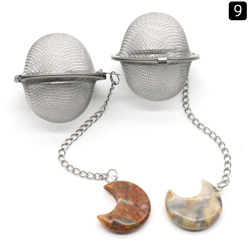 Moon Stainless Steel Infusers for Loose Tea Mesh Strainer with Extended Chain Key Rings Hook Charm Energy Drip Trays Crystal Shaker Ball