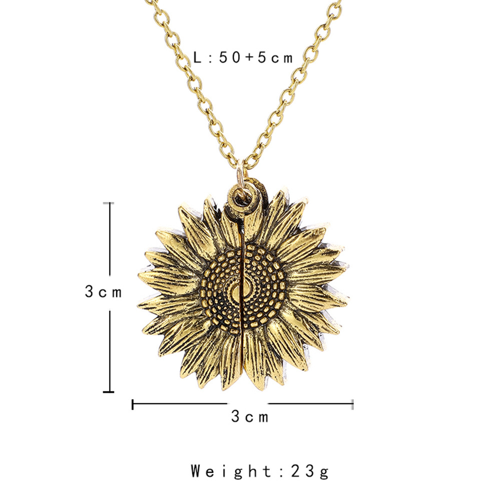 Sunflower multilayer can open lettering necklace love round flower pendant woman fashion jewelry