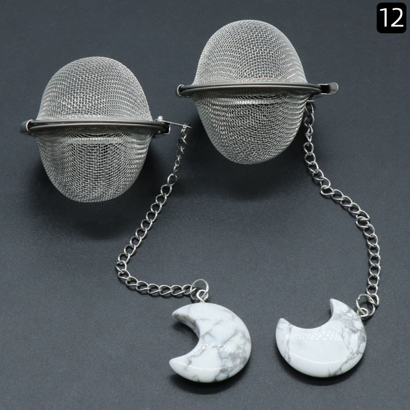 Moon Stainless Steel Infusers for Loose Tea Mesh Strainer with Extended Chain Key Rings Hook Charm Energy Drip Trays Crystal Shaker Ball