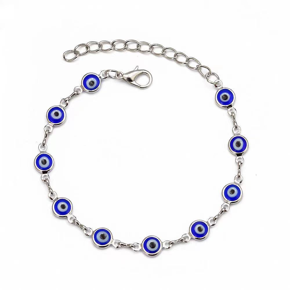 Dainty Evil Eye Chain Bracelet Lovely Blue Eyes Beads Link Chain Bangle Good Luck Protection Enamel Beaded Turkish Jewelry for Women Girls