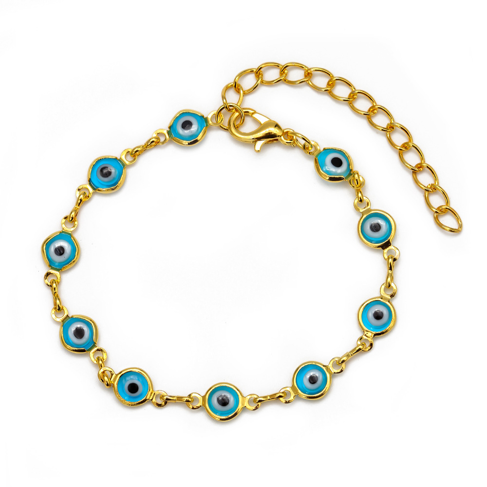 Dainty Evil Eye Chain Bracelet Lovely Blue Eyes Beads Link Chain Bangle Good Luck Protection Enamel Beaded Turkish Jewelry for Women Girls