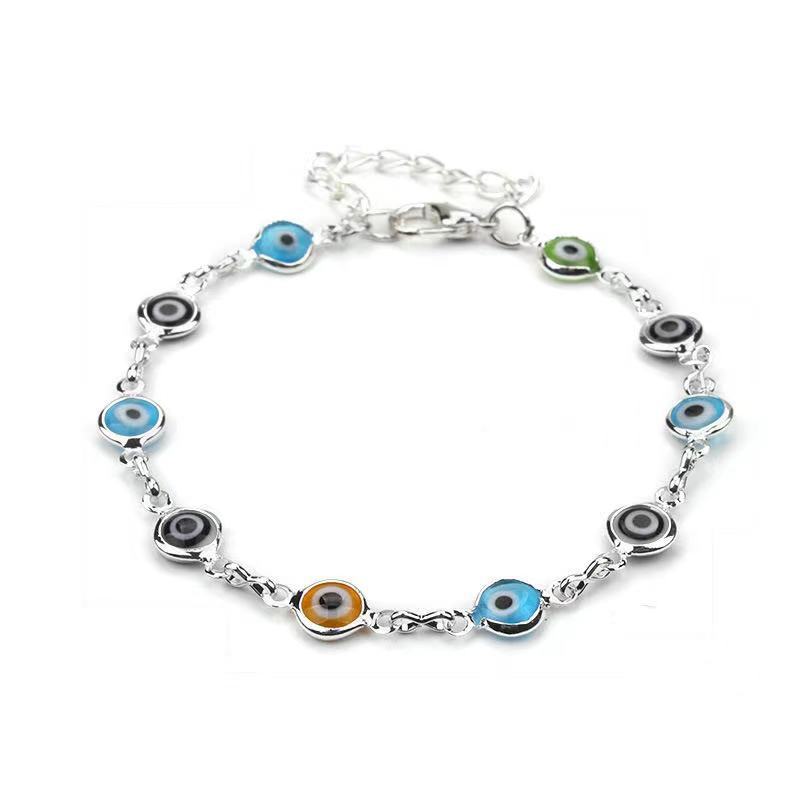 Dainty Evil Eye Chain Bracelet Lovely Blue Eyes Beads Link Chain Bangle Good Luck Protection Enamel Beaded Turkish Jewelry for Women Girls