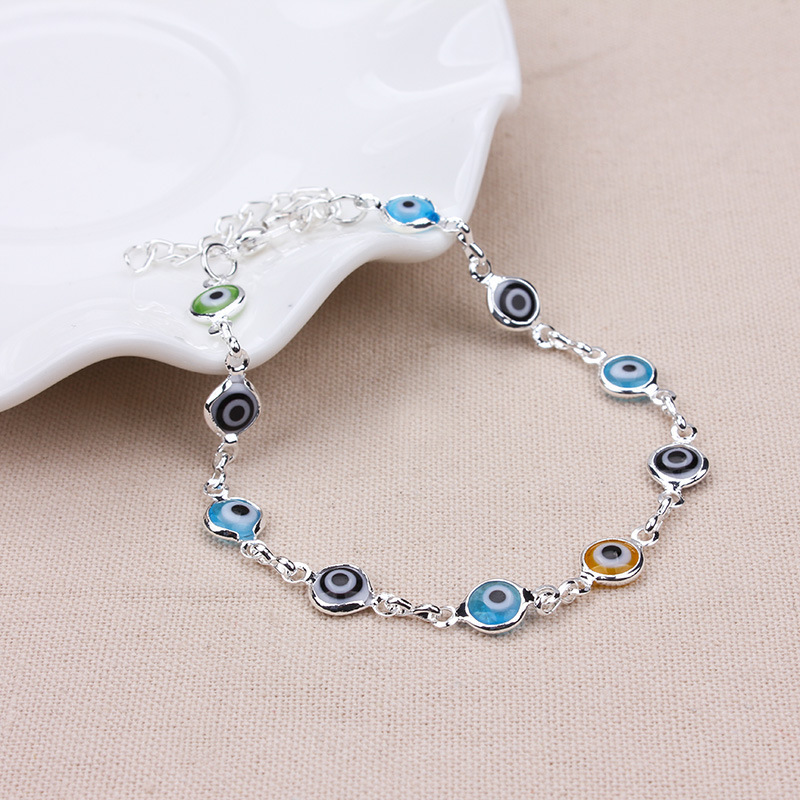 Dainty Evil Eye Chain Bracelet Lovely Blue Eyes Beads Link Chain Bangle Good Luck Protection Enamel Beaded Turkish Jewelry for Women Girls