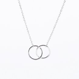 Double Circle Simple Geometric Necklace Gold Silver Double Ring Alloy Pendant Stainless Steel Ladies Jewelry Gift