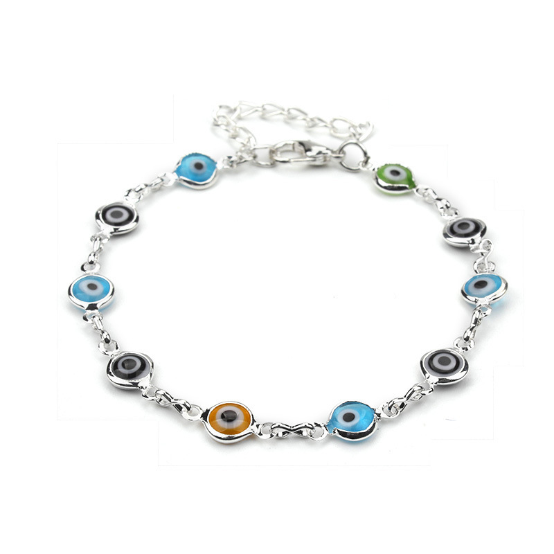 Dainty Evil Eye Chain Bracelet Lovely Blue Eyes Beads Link Chain Bangle Good Luck Protection Enamel Beaded Turkish Jewelry for Women Girls