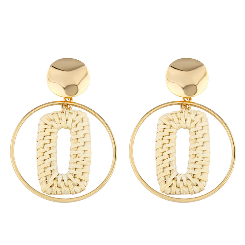 Women's Dangle chandelier rattan Earrings girls' handmade bamboo woven pendant type lightweight geometric pattern