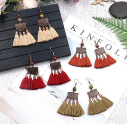 Women dangle chandelier tassel Pendant Earrings fashion retro Bohemian national style metal brand wool wheat natural agate jewelry stud