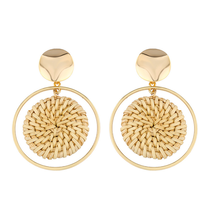 Women's Dangle chandelier rattan Earrings girls' handmade bamboo woven pendant type lightweight geometric pattern