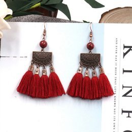 Women dangle chandelier tassel Pendant Earrings fashion retro Bohemian national style metal brand wool wheat natural agate jewelry stud