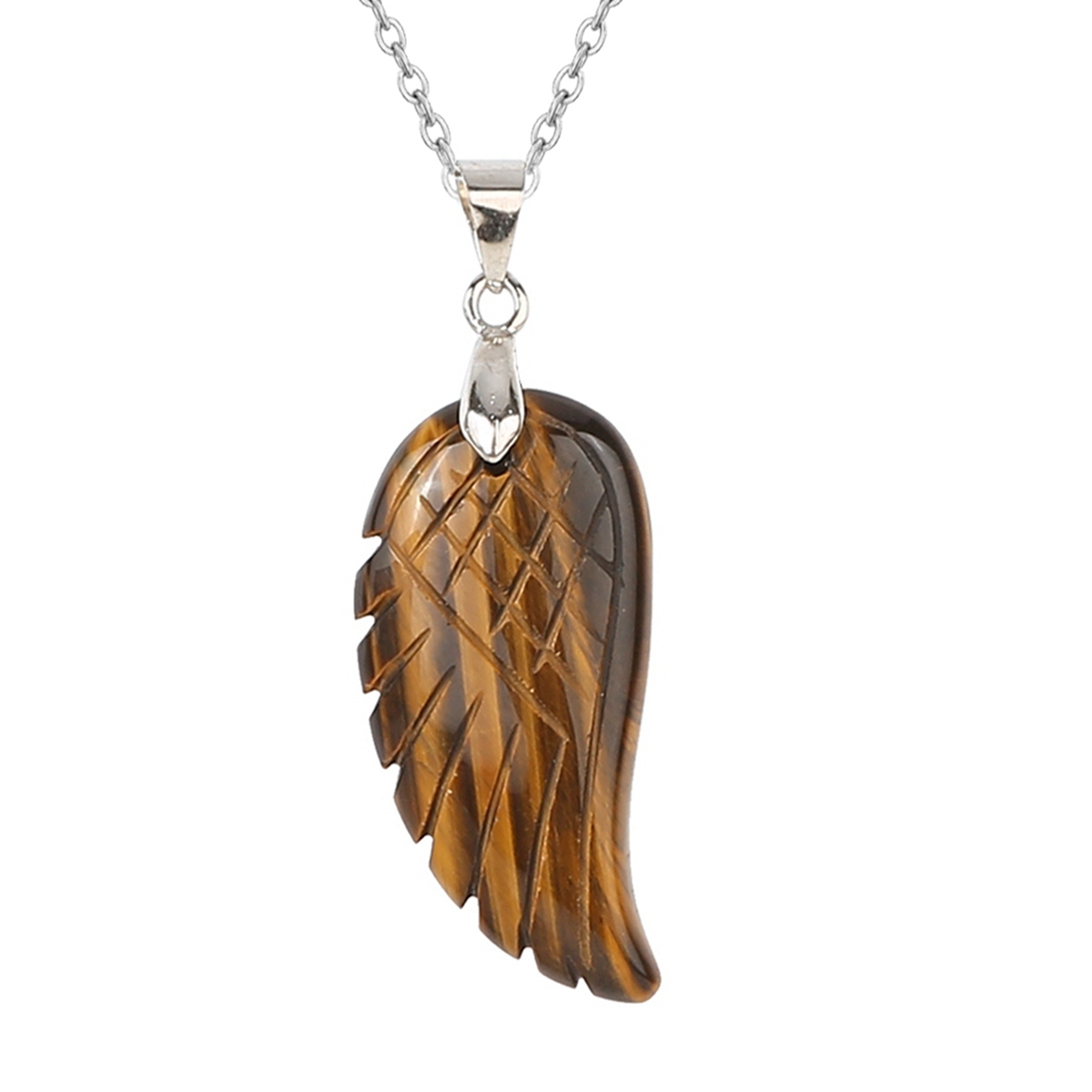 Aura healing crystal quartz gemstone jewelry necklaces angel wings carved stone pendant necklace unisex