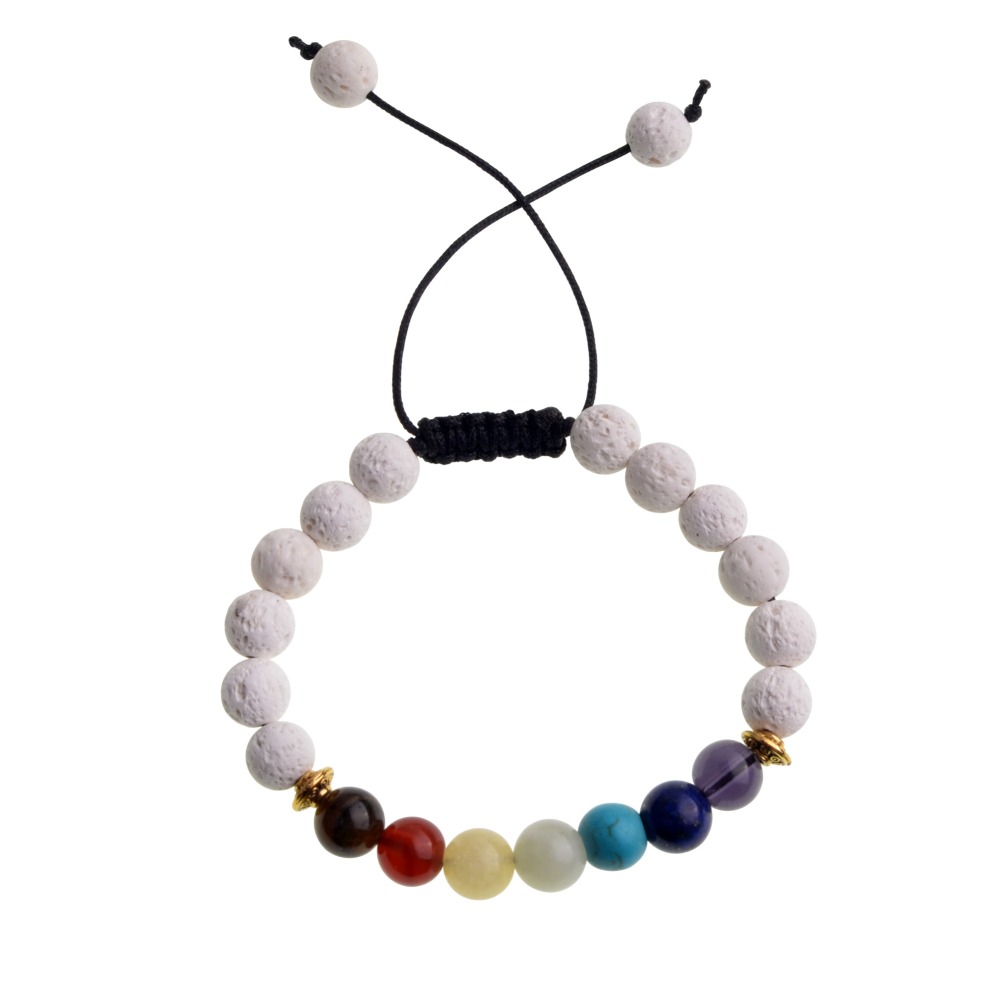 7 Chakra Bracelet Lava Rock Diffuser Bracelet Elastic Adjustable Essential Oil 7 Chakra Beads Energy Bracelet Men's / Women's 8mm