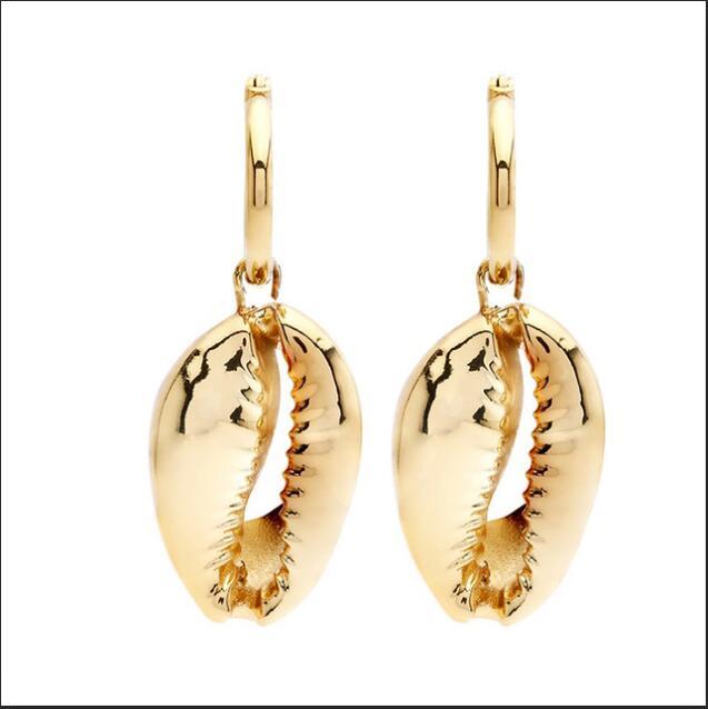 Shell earrings simple pendant natural alloy shell long section fashion gold female jewelry national wind elegant gift beach party golden