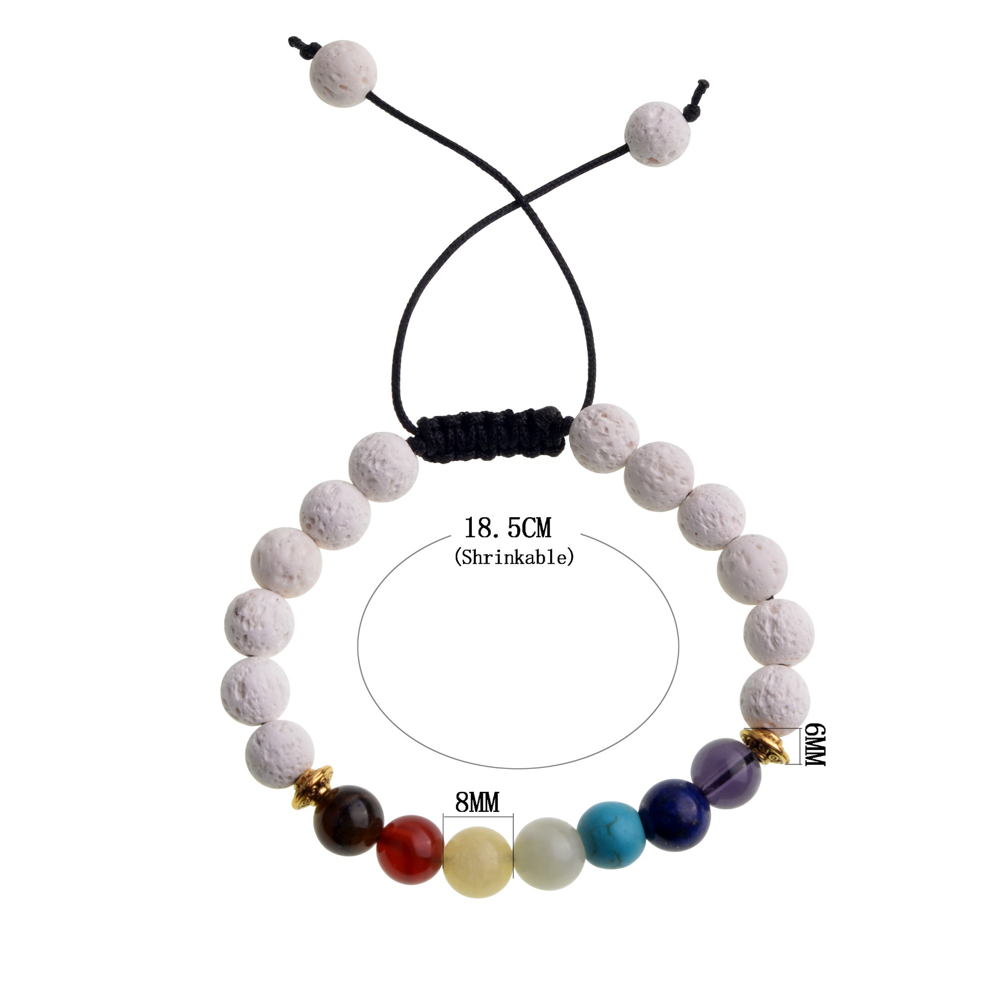 7 Chakra Bracelet Lava Rock Diffuser Bracelet Elastic Adjustable Essential Oil 7 Chakra Beads Energy Bracelet Men's / Women's 8mm