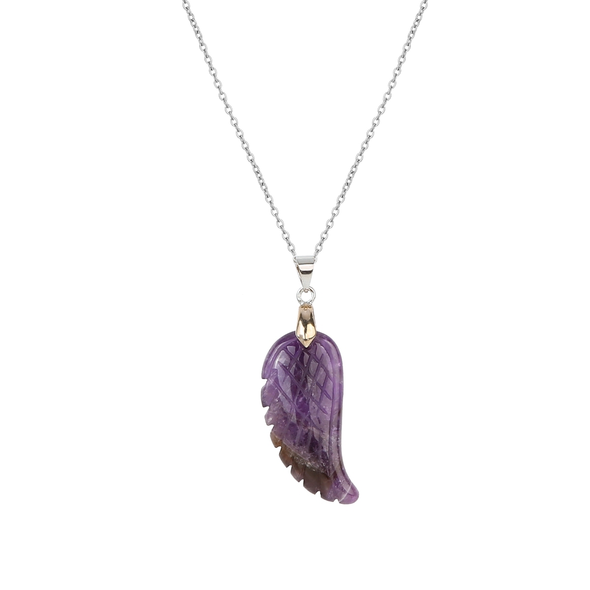 Aura healing crystal quartz gemstone jewelry necklaces angel wings carved stone pendant necklace unisex