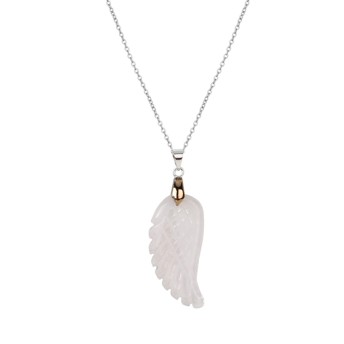 Aura healing crystal quartz gemstone jewelry necklaces angel wings carved stone pendant necklace unisex