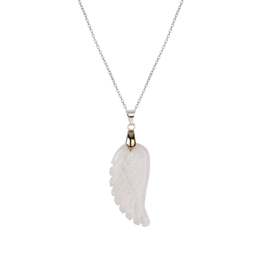 Aura healing crystal quartz gemstone jewelry necklaces angel wings carved stone pendant necklace unisex