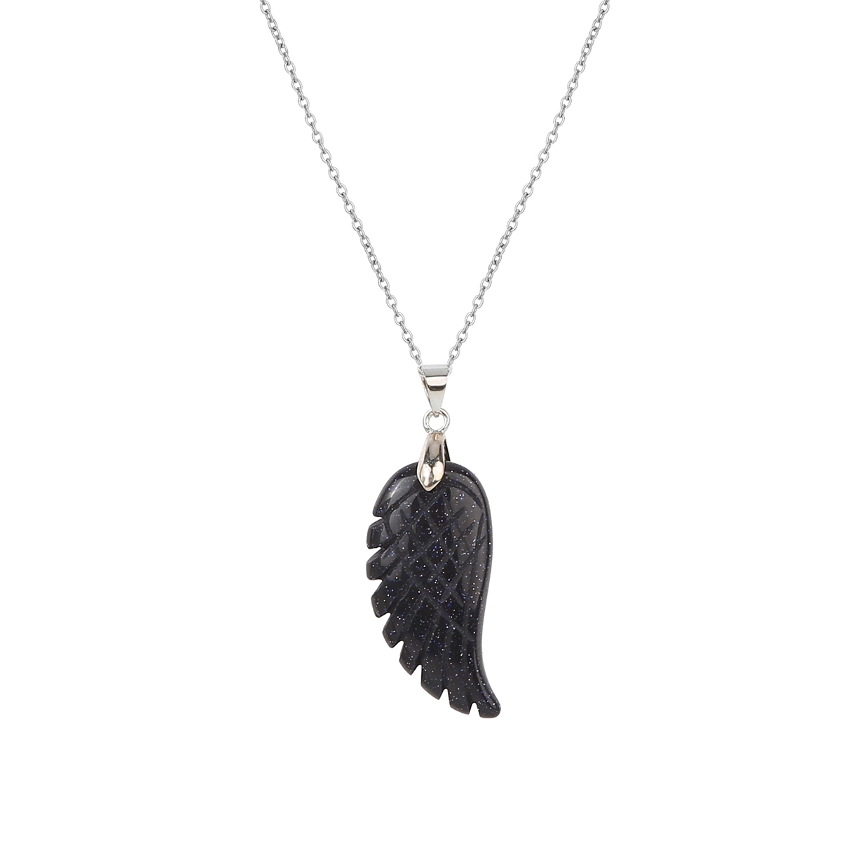 Aura healing crystal quartz gemstone jewelry necklaces angel wings carved stone pendant necklace unisex