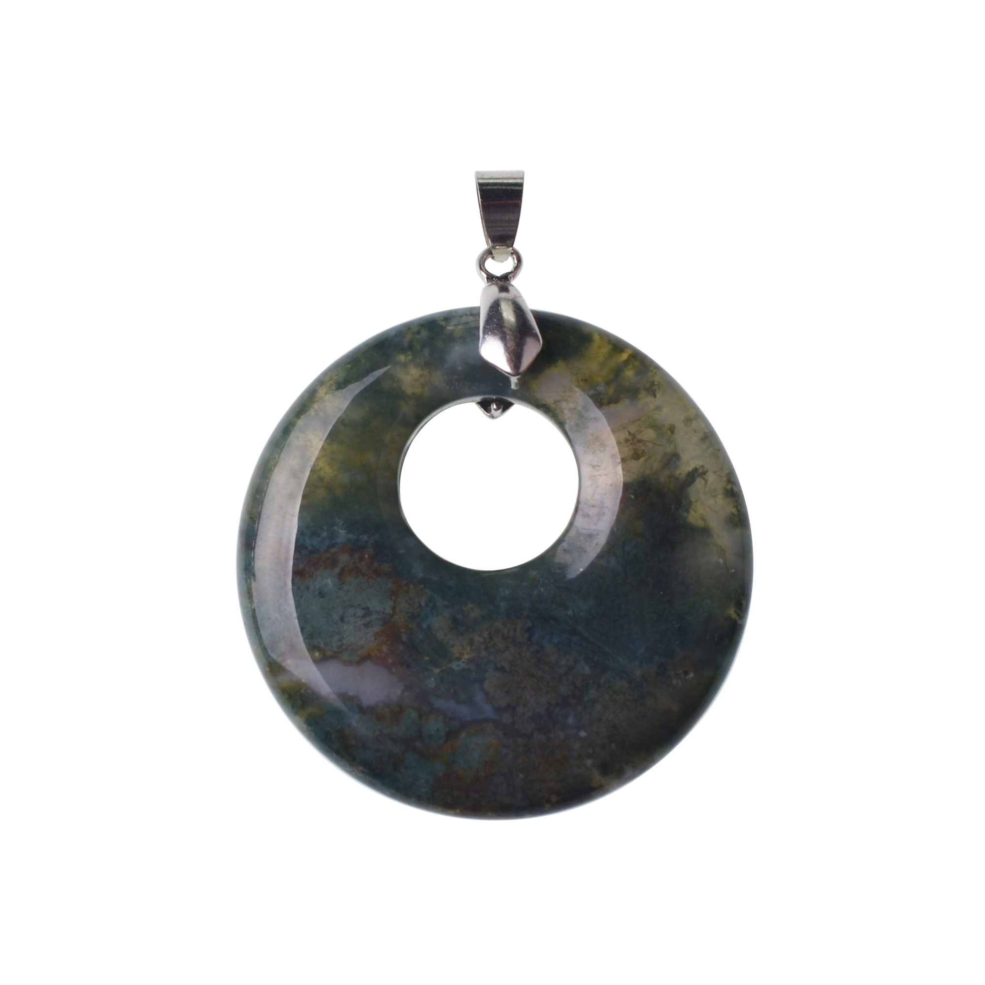 Natural stone 28MM quartz buckle donut coin aura healing headdress pendant necklace charm men's healing goddess aura pendant