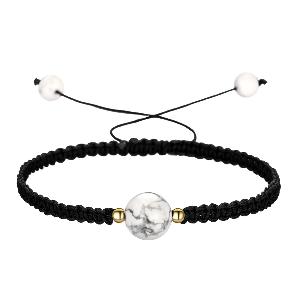 12mm Men Women Hand-Woven strands Beaded Lucky Chinese Knot Adjustable Rope Bracelets Natural Stone Black Onyx Ball Beads Braid Handmade Feng Shui