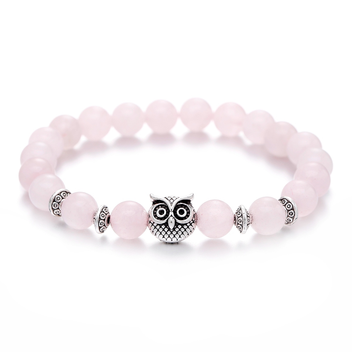 Inner Peace Heart Healing Amethyst Stone Owl beaded strands Hand Bracelet 8MM Energy Beads Purple Gemstone Silver For Women and men