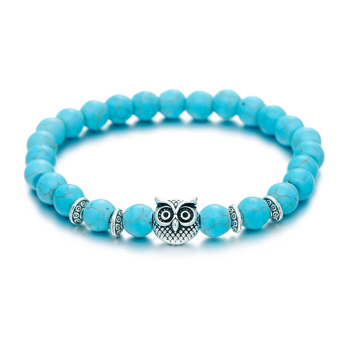 Inner Peace Heart Healing Amethyst Stone Owl beaded strands Hand Bracelet 8MM Energy Beads Purple Gemstone Silver For Women and men