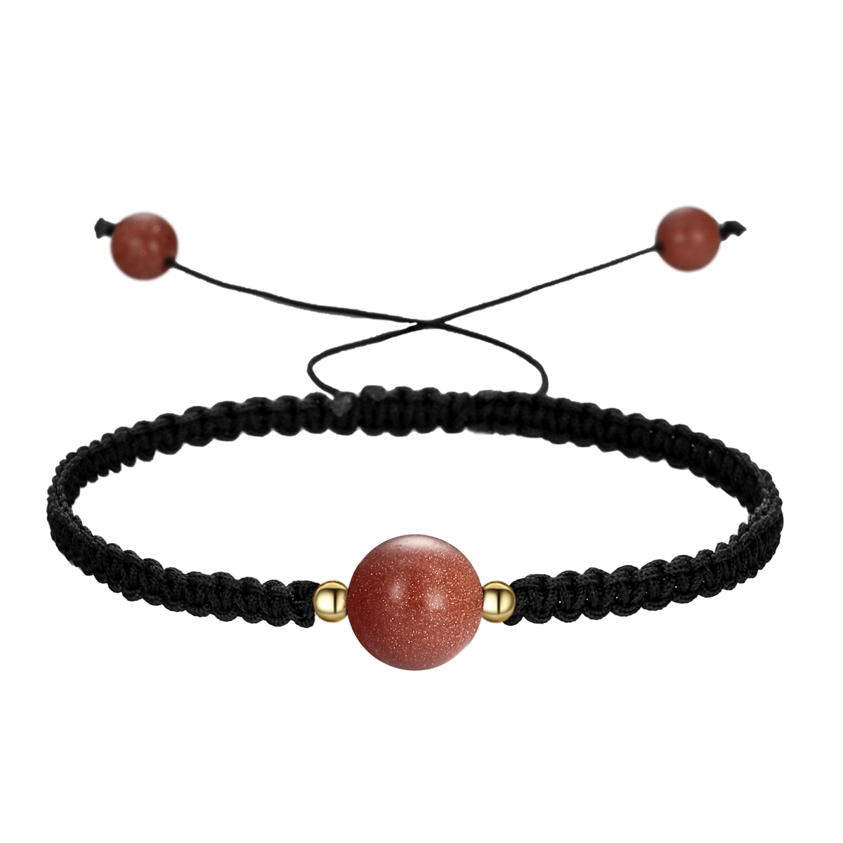 14mm Men Women Hand-Woven strands Beaded Lucky Chinese Knot Adjustable Rope Bracelets Natural Stone Black Onyx Ball Beads Braid Handmade Feng Shui